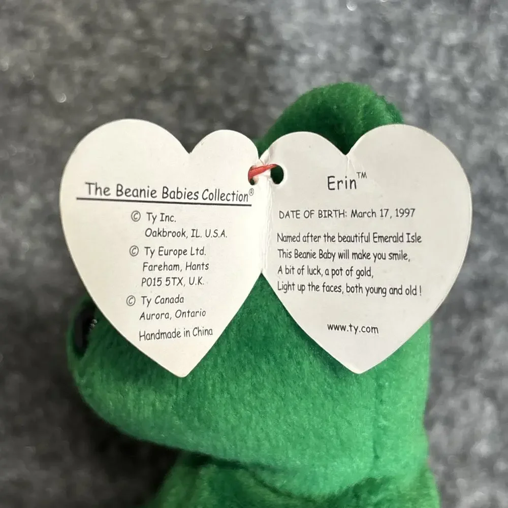 1997 ULTRA RARE Erin Ty Beanie Baby with Eyes ERROR, Beanie babies RETIRED Ty Er